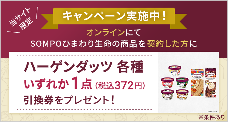 キャンペーン実施中！オンラインにて商品を契約した方にハーゲンダッツ各種いずれか1点（税込372円）引換券をプレゼント！
